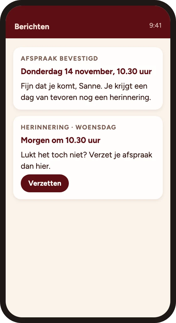 Telefoon met een afspraakbevestiging en een herinnering